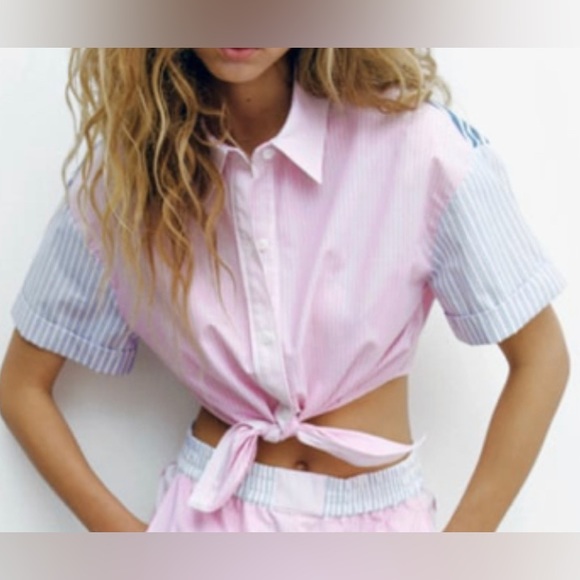 BNWT Zara Contrasting striped poplin shirt - Picture 1 of 3